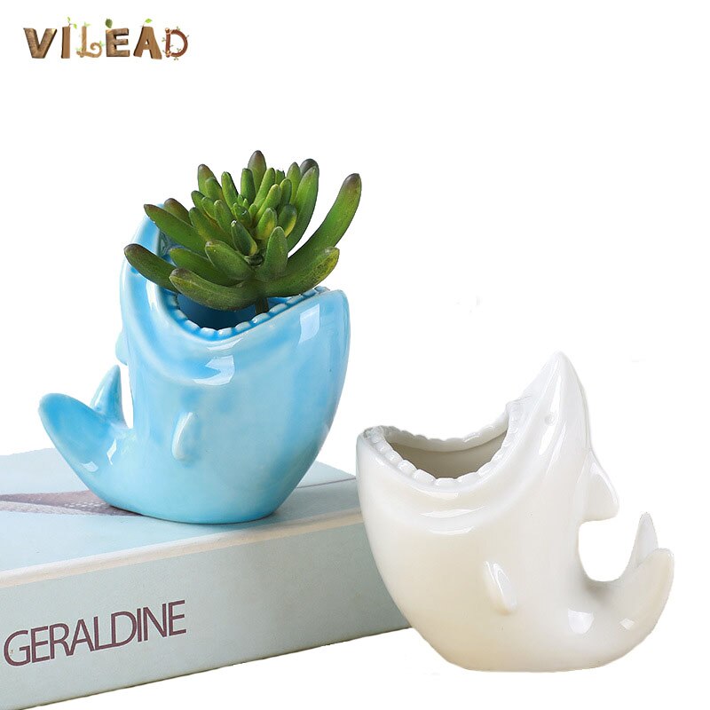 shark plant pot 1PC Cartoon Shark Flowerpot Decor Glazed Ceramic Flowerpot