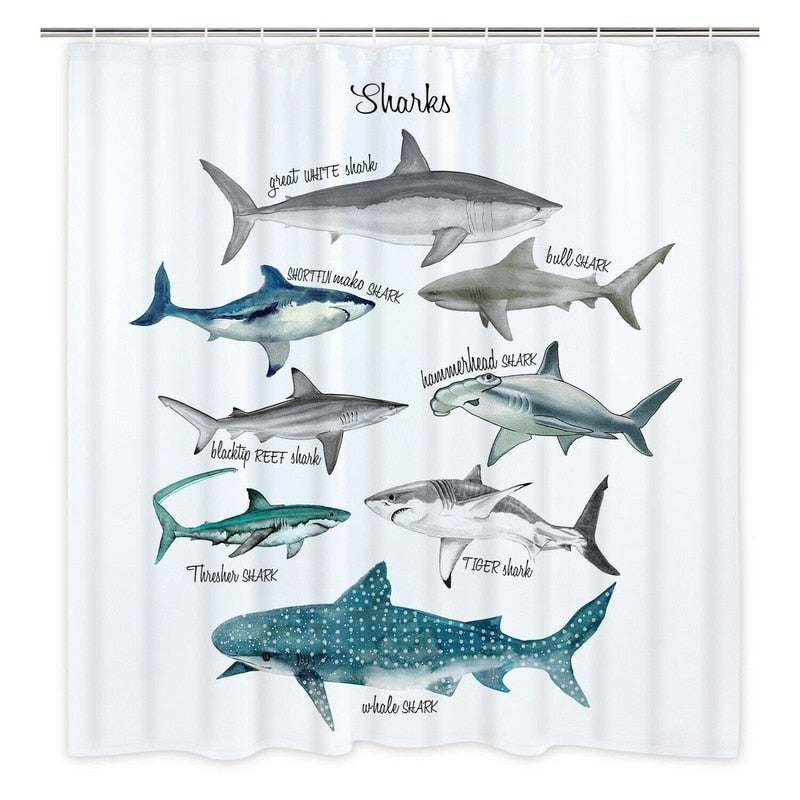 Shark Diver Printed Shower Curtain Waterproof Shower Curtain