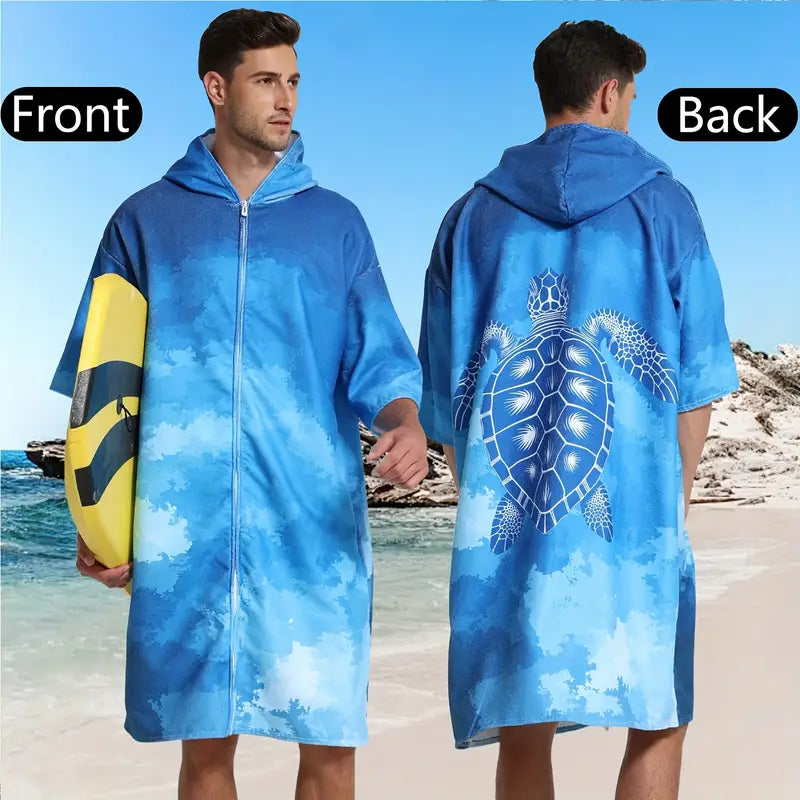 One Zipper Unisex Quick-Dry Beach Poncho Towel – Coastal Ocean Print – Diving ...