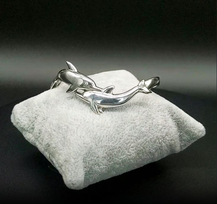 Dolphins Silver Cuff Bracelet