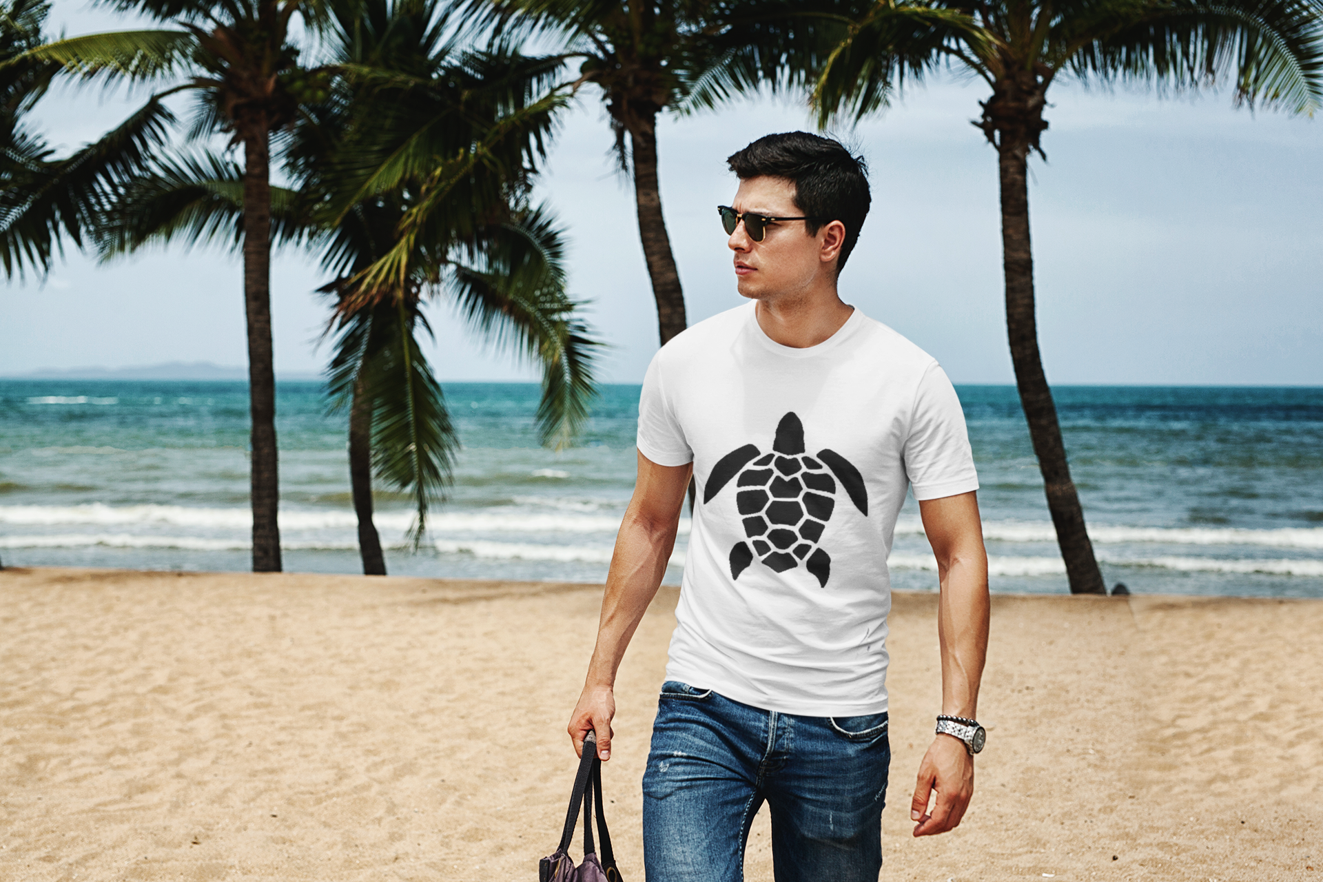 white Scuba diving T-Shirt for Men | Turtle Print