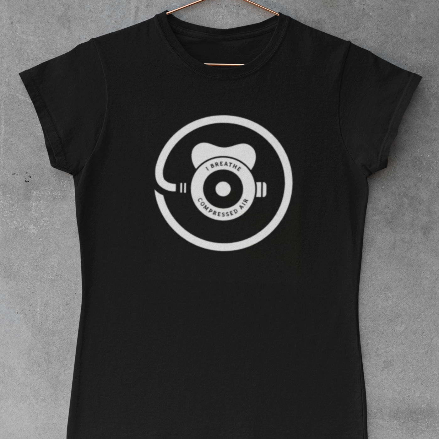black Scuba diving T-Shirt for Women | Regulator Print 'Compressed air'