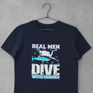 black Products Scuba diving T-Shirt for Men | Real Men dive with sharks