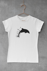 white Scuba diving T-Shirt for Women | Dolphin Love-100% Cotton