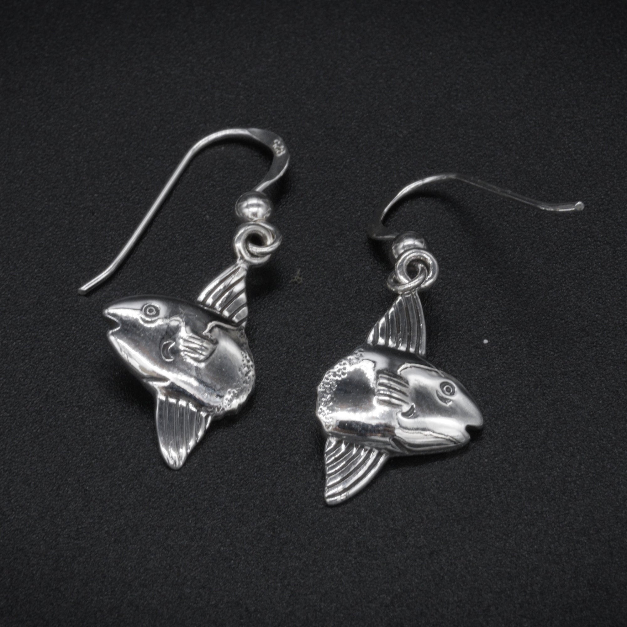 Sun Fish Hook Earrings - Mola Mola 925 Real Sterling Silver