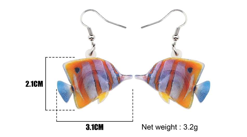 WEVENI Statement Acrylic Copperband Butterflyfish Fish Earrings