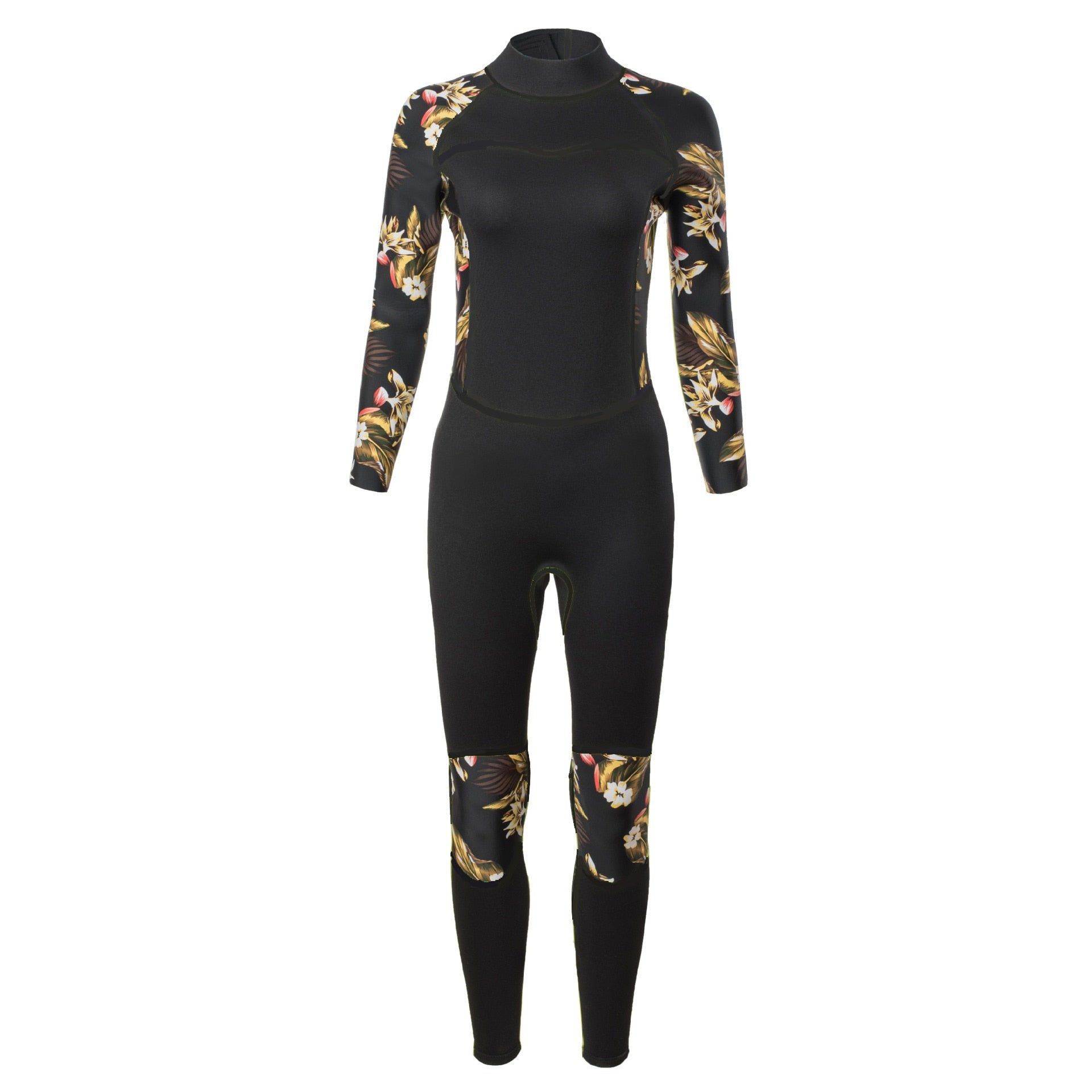 Front view of a 2mm neoprene women's full-body diving wetsuit for enhanced comfort and flexibility during underwater activities.