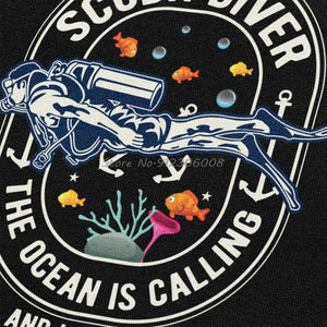 close view of the print Scuba Diver the Ocean is Calling