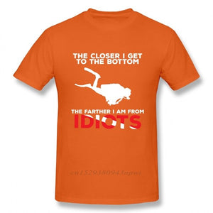 orange Scuba diving T-Shirt for Men | Closer To Bottom farther from idiots