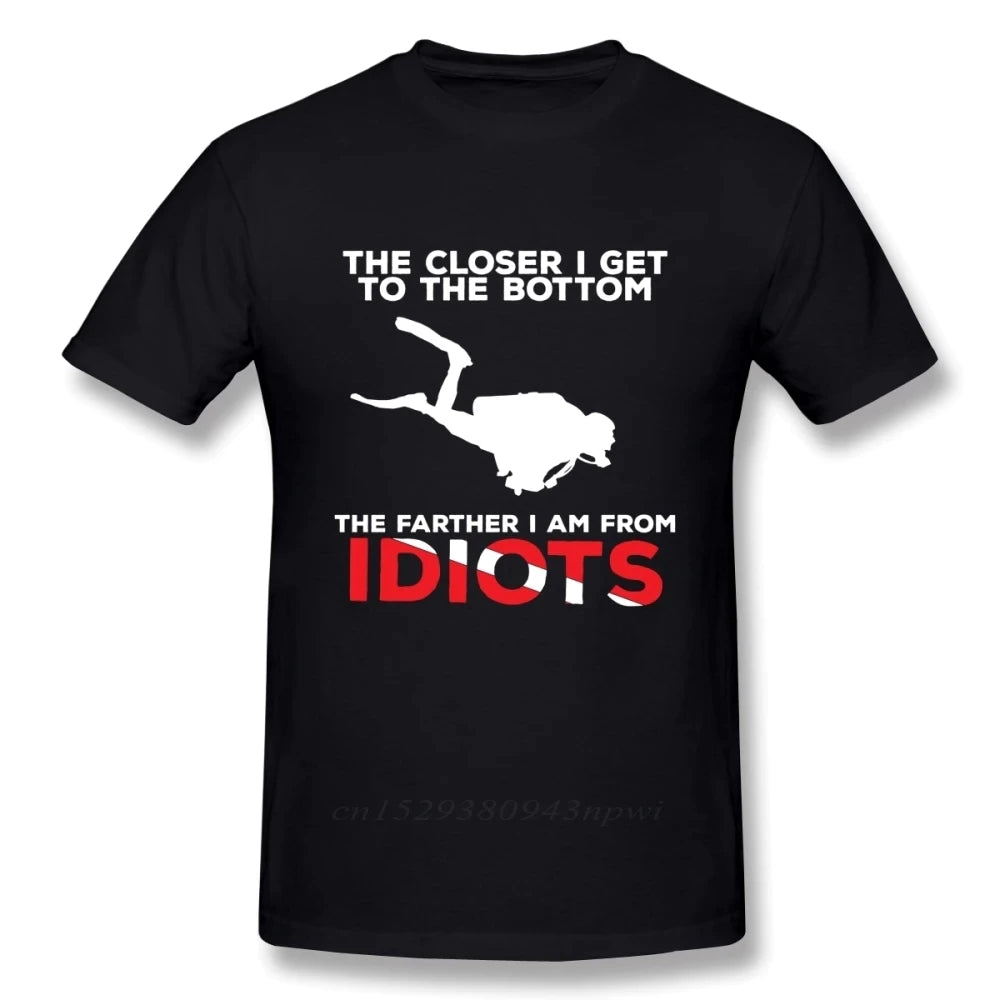 black Scuba diving T-Shirt for Men | Closer To Bottom farther from idiots