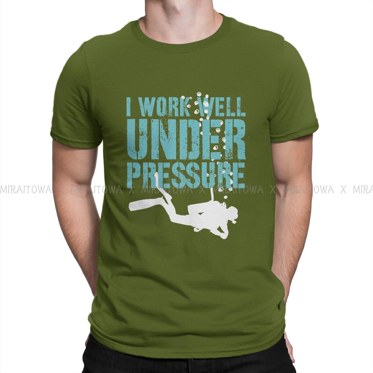 dark green Scuba diving T-Shirt for Men | I Work Well Under Pressure
