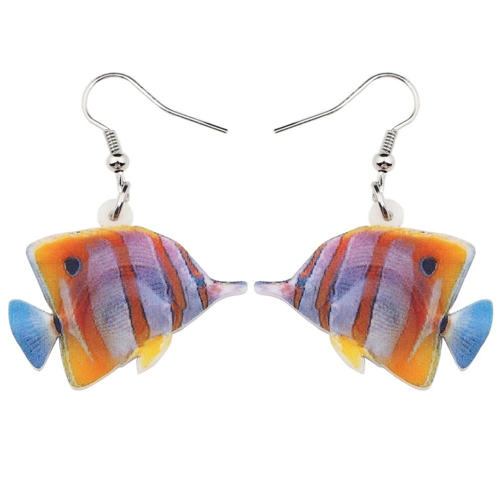 WEVENI Statement Acrylic Copperband Butterflyfish Fish Earrings