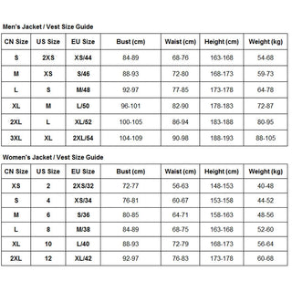 size chart Scuba diving Neoprene Vest for Men | 2mm Sleeveless