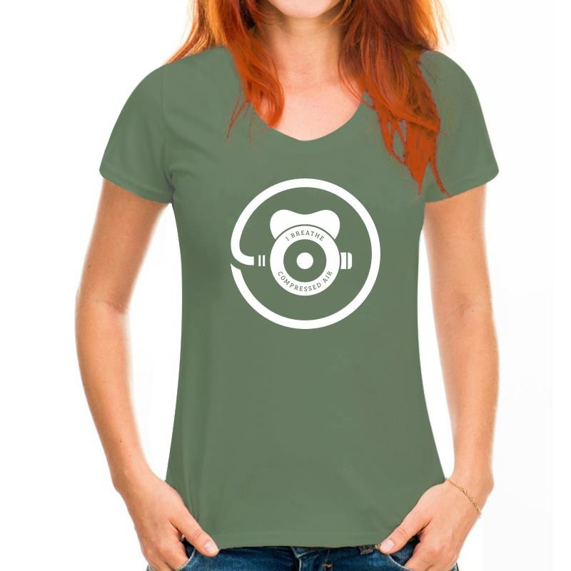 green Scuba diving T-Shirt for Women | Regulator Print 'Compressed air'
