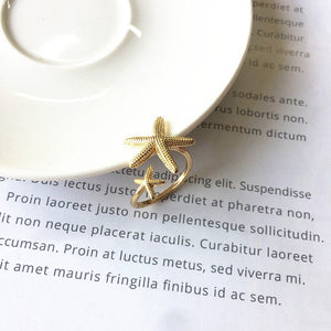 Adjustable Double Starfish Ring for Women - Beach Theme Gift