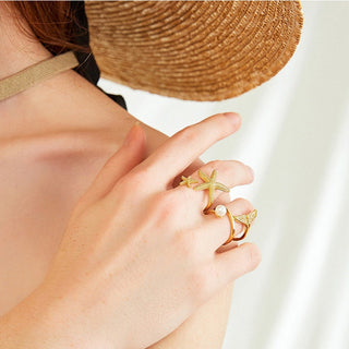 Adjustable Double Starfish Ring for Women - Beach Theme Gift