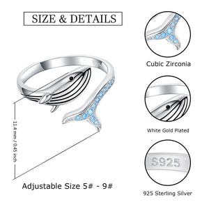 Whale Adjustable Ring - 925 Sterling Real Silver