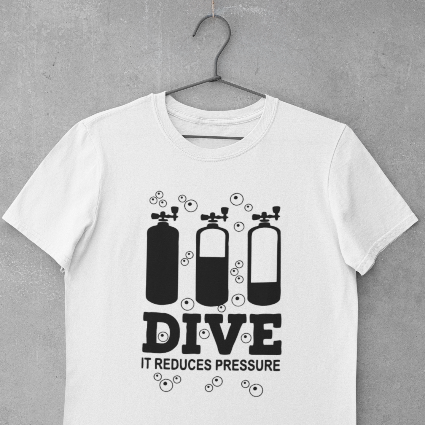 white Scuba diving T-Shirt for Men | Dive it reduces pressure