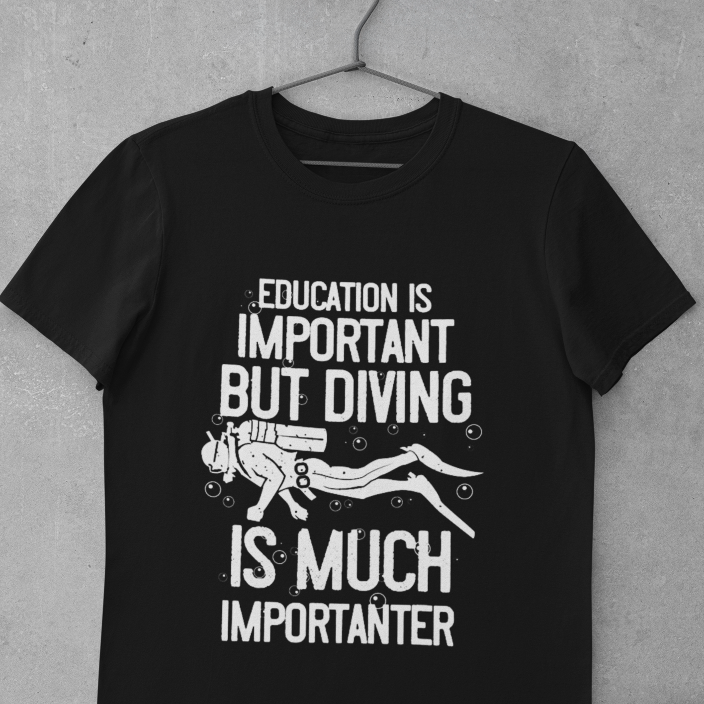 black Scuba diving T-Shirt for Men | Education Is Important