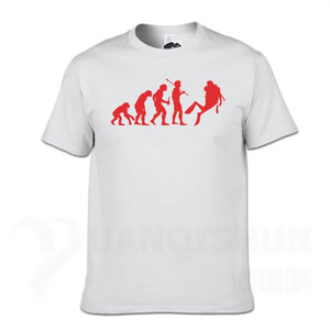 white and red Scuba diving T-Shirt for Men | Human Evolution Scuba Diver