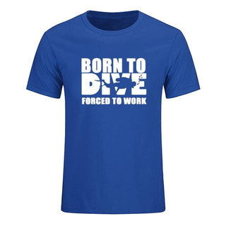 T-Shirt Men: Born to Dive, Forced to Work Blue White