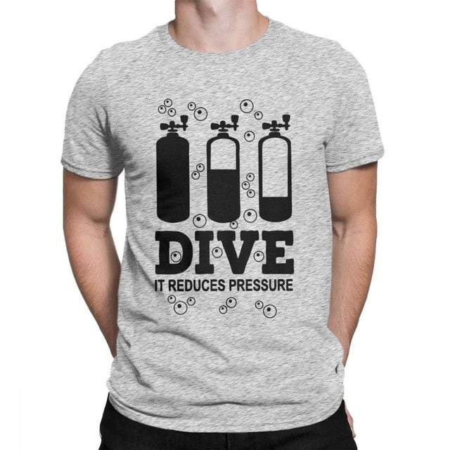 gray Scuba diving T-Shirt for Men | Dive it reduces pressure