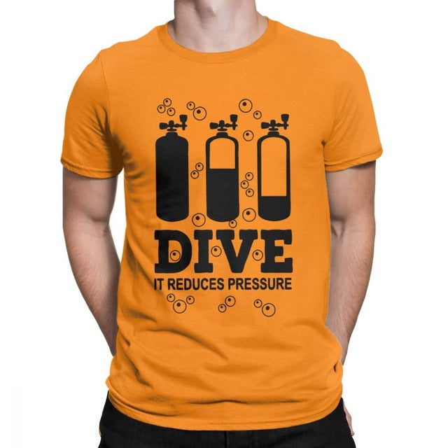 orange Scuba diving T-Shirt for Men | Dive it reduces pressure