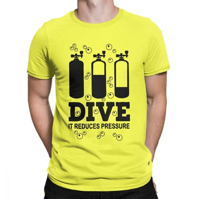 yellow Scuba diving T-Shirt for Men | Dive it reduces pressure