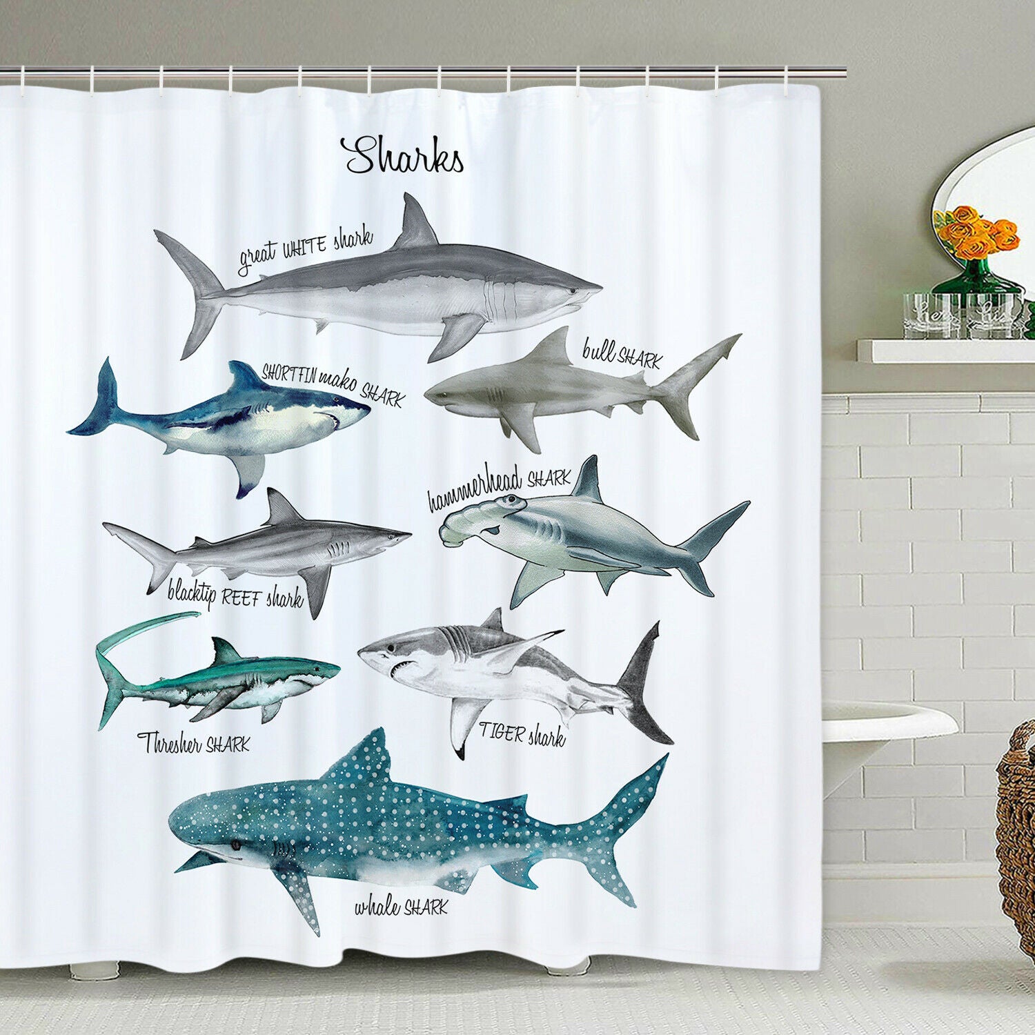 Shower Curtain Shark Pattern Diving Specials