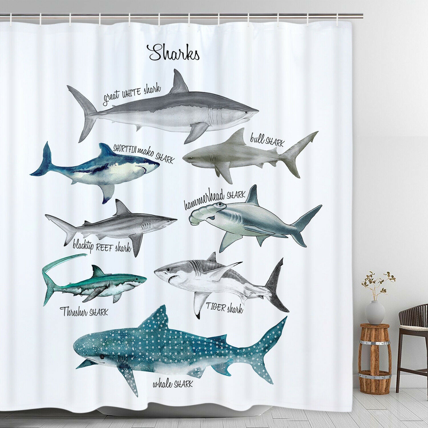 Shower Curtain Shark Pattern Diving Specials