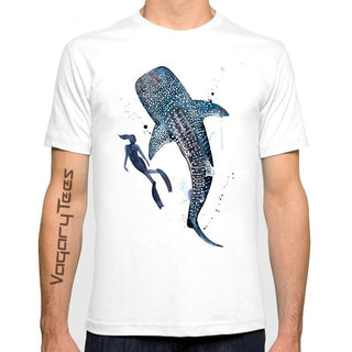 Scuba diving T-Shirt for Men | Free diver Whale Shark & Humpback close view of the print