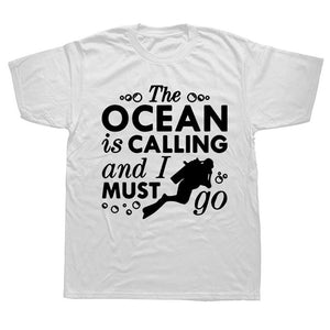 white Scuba diving T-Shirt for Men | The ocean is calling and I must go
