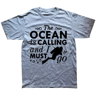 gray Scuba diving T-Shirt for Men | The ocean is calling and I must go