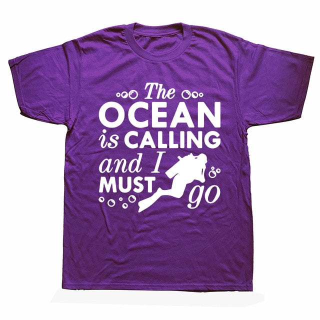 purple Scuba diving T-Shirt for Men | The ocean is calling and I must go