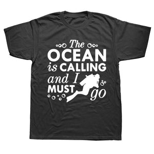 gray Scuba diving T-Shirt for Men | The ocean is calling and I must go