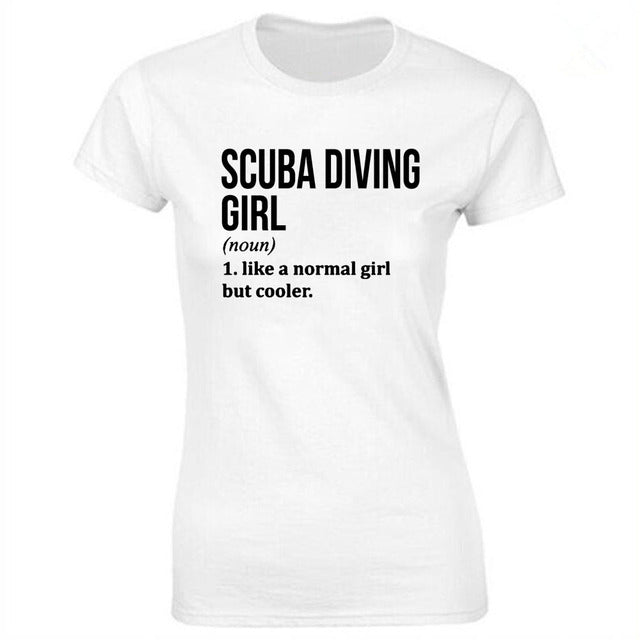 white Scuba diving T-Shirt for Women | Scuba Diving Girl - 100% cotton