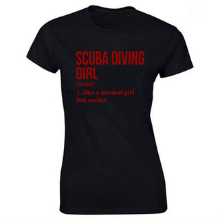 black shirt red print Scuba diving T-Shirt for Women | Scuba Diving Girl - 100% cotton