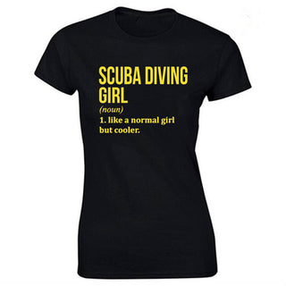 black shirt yellow print Scuba diving T-Shirt for Women | Scuba Diving Girl - 100% cotton