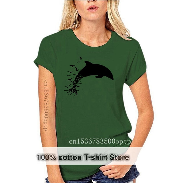 green Scuba diving T-Shirt for Women | Dolphin Love-100% Cotton