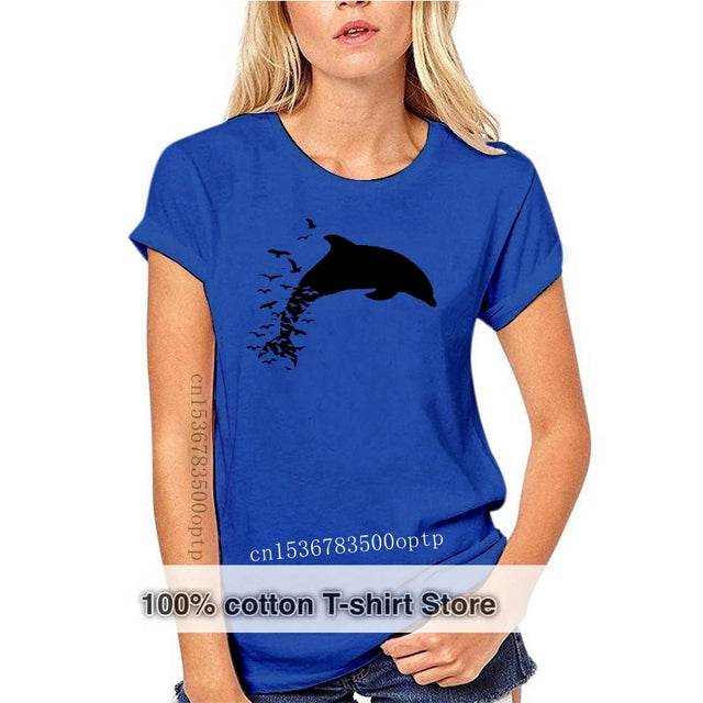 blue Scuba diving T-Shirt for Women | Dolphin Love-100% Cotton