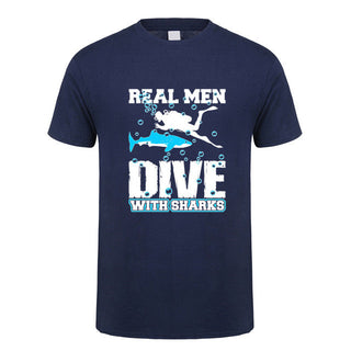 navy blue Products Scuba diving T-Shirt for Men | Real Men dive with sharks