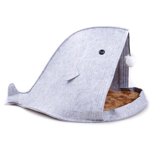 Shark Shape Folded Cats Bed Grey